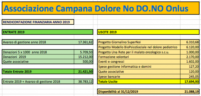 BILANCIO ANNO 2019 - ASSOCIAZIONE CAMPANA DO.NO 